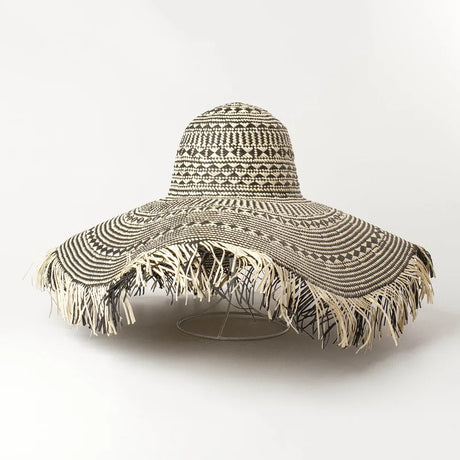 Black and White Large Brim Floppy Straw Summer Hats