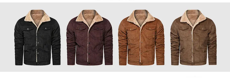 Woodsman Winter Corduroy Jackets Thick Warm Faux Fur Collar Bomber Coat