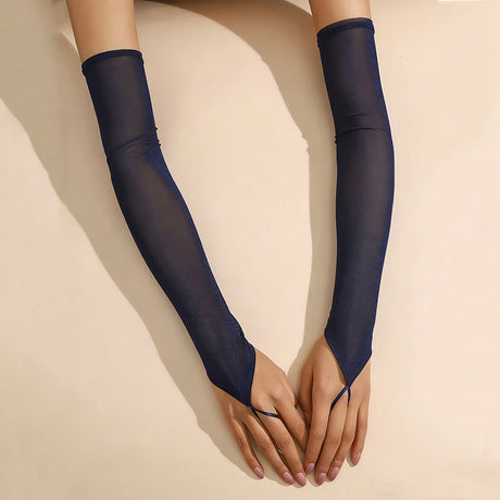 16 Colours Sheer Mesh 48cm Long Hook Finger Gloves Stretchy Sun Protection Cosplay Dance Wear