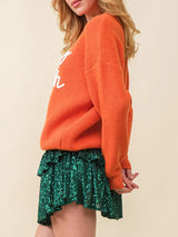 Hello Pumpkin Halloween Sweater Letter Embroidery Knit Fall Winter Pullover