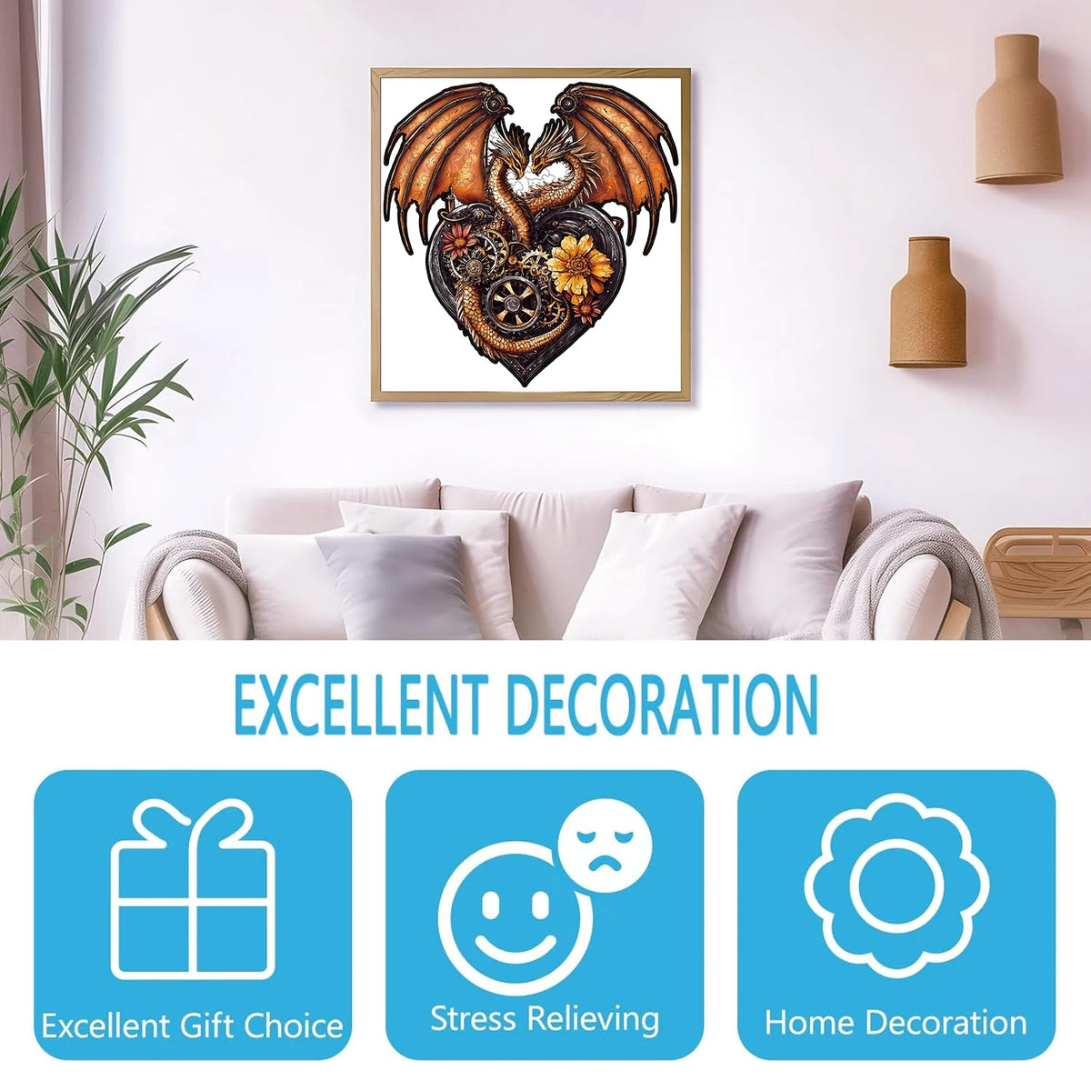 Heart-shaped Dragon Unique Shape Wooden Jigsaw Puzzles