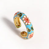 Vintage Boho Colourful Enamel Flower Rings