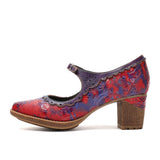 Sally's Embossed Genuine Leather Red Pump Heels Shoes