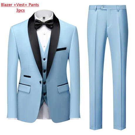 Mens Tuxedo Three Piece Suit Blazer with Trousers and Vest
