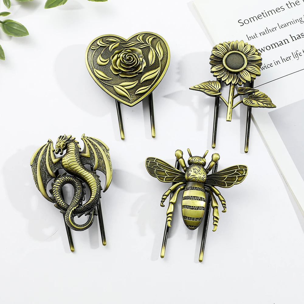 Bronze Metal Book Clips Bee Dragon Rose Sunflower Bookmark