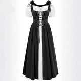 Medieval Cosplay Costume Women Two Layer Lace Up Bodice Dress
