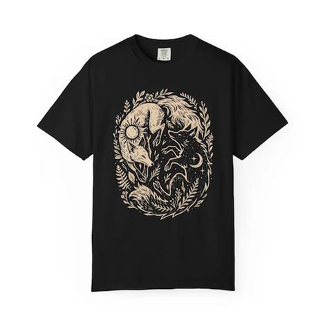 Fox Yin Yang Sun Moon T-shirt Mystical Animal Naturecore Tee Dark Academia