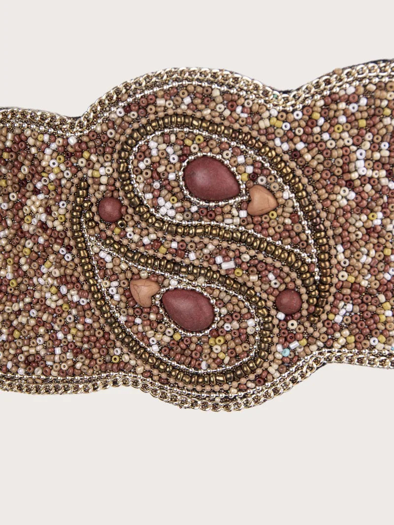 Boho Beaded Elastic Waist Wide Belt