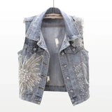 Lace Beaded Denim Vest