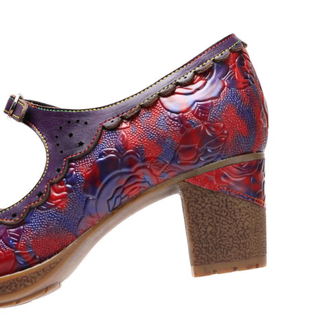 Sally's Embossed Genuine Leather Red Pump Heels Shoes