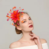 Orange and Pink Feather Fascinator Hat Spring Race Season