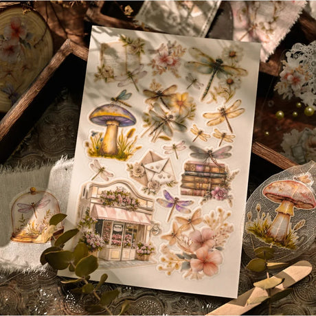 Dragonfly & Mushroom RUB ON Transfer Stickers for Scrapbooking Junk Journal DIY Craft