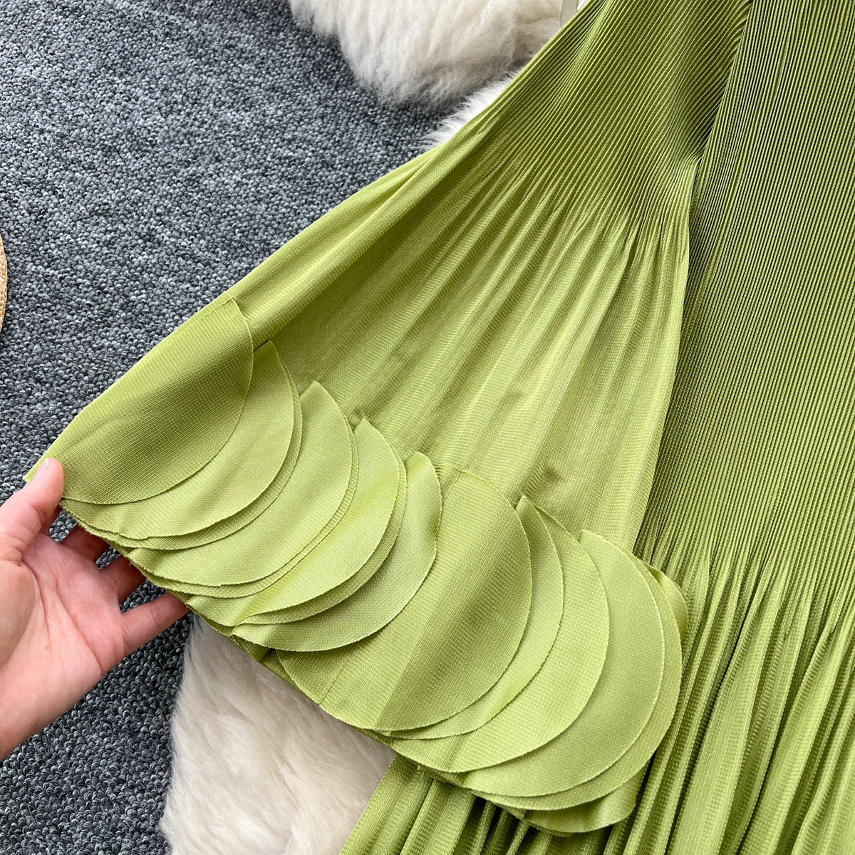 Petal Sleeves Pleated Tassel Dress Eight Colours