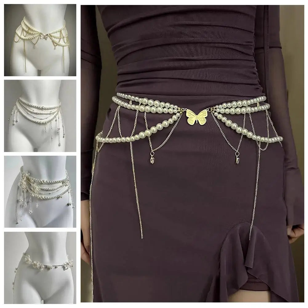 Multilayer Pearl Waist Chain Belt Body Jewellery