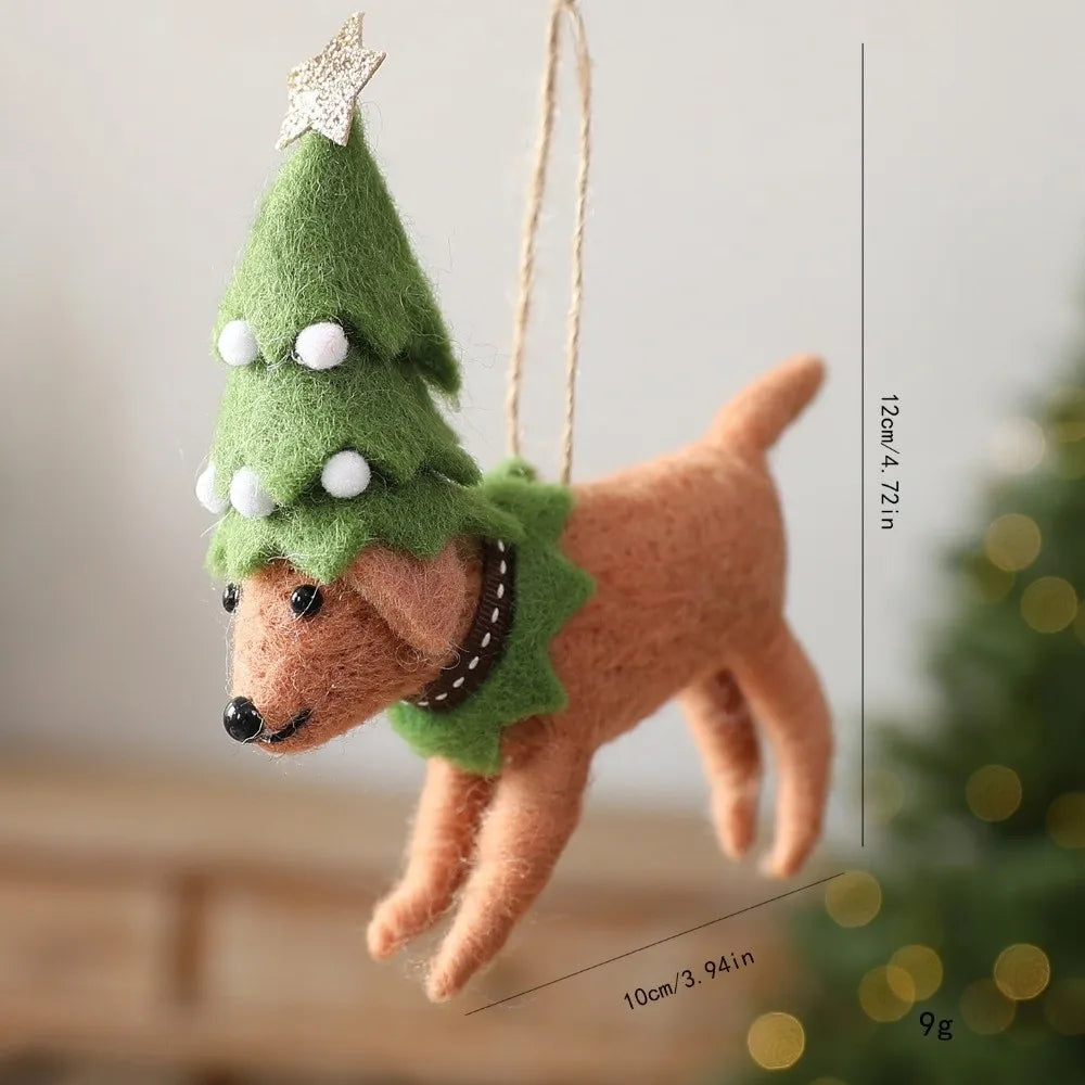 Wool Felt Christmas Dog Lightweight Handmade Xmas Tree Hanging Ornament