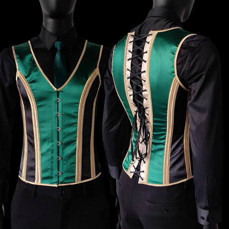 Vintage Circus Men's Boned Waistcoat Corset Vest Lace Up Burlesque Performance Stage Costume