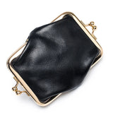 Genuine Leather Double Clamp Coin Purse Small Wallet Bag Pouch
