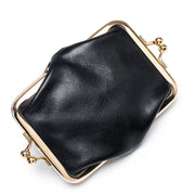 Genuine Leather Double Clamp Coin Purse Small Wallet Bag Pouch