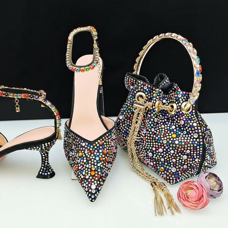 Diamond Confetti Pointed Shoes and Matching Bag Party Heels