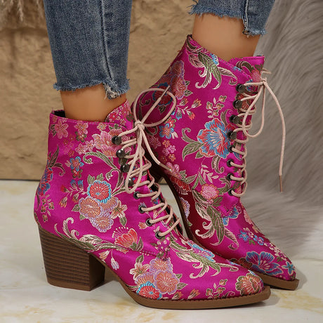 New Marie Antoinette Handmade Embroidered Ankle Boots
