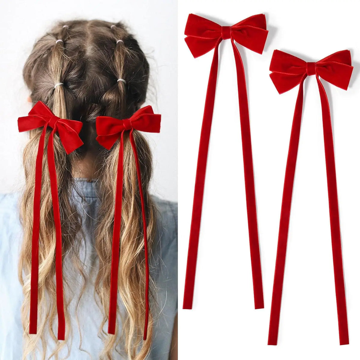 1 Pair Long Velvet Ribbon Bow Hairpins Hair Clips Barrettes