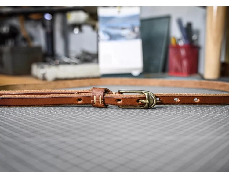 Shallee's Genuine Leather Women's Belt Pure Copper Button Western Cowboy Style