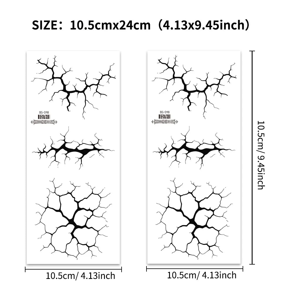 Black Lightning Line 2 Sheets Large Temporary Tattoo Stickers Halloween Body Decals Costume Party
