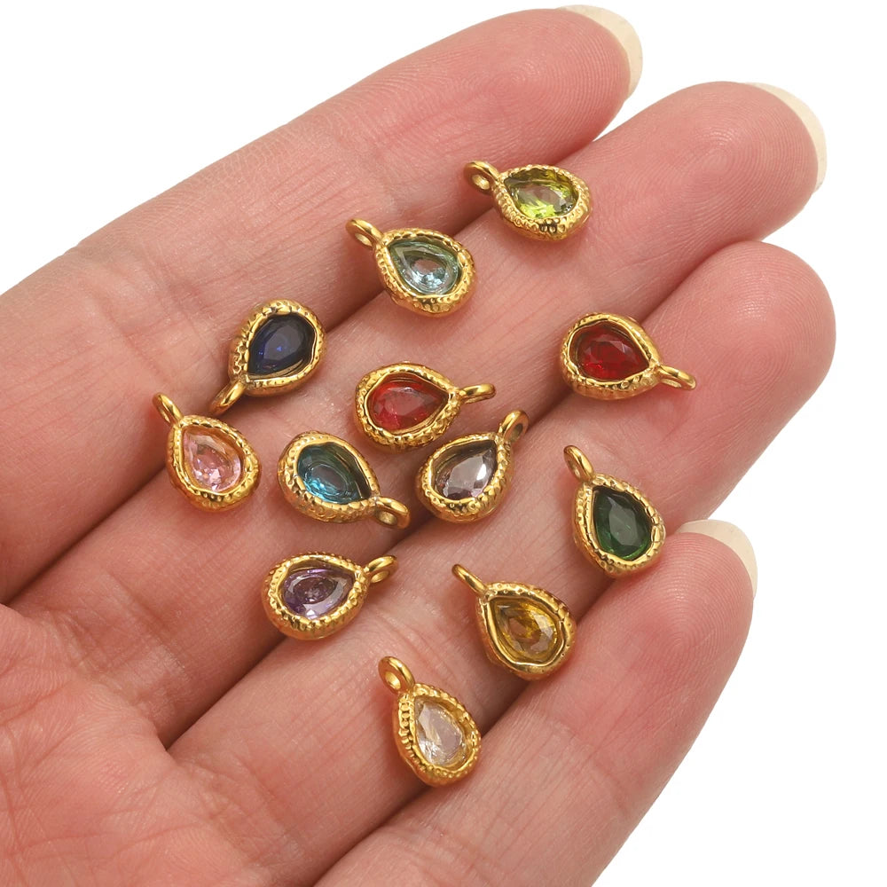 5pcs Stainless Steel Drop Crystal Charms For Jewellery Making DIY Earrings Bracelet