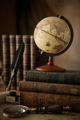 World Globe Earth Map Retro Wooden Base Desk Decor