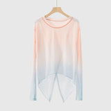 Gradient Gauze Top Dance Practice Top Thumb Finger Hole Long Sleeve Dancewear