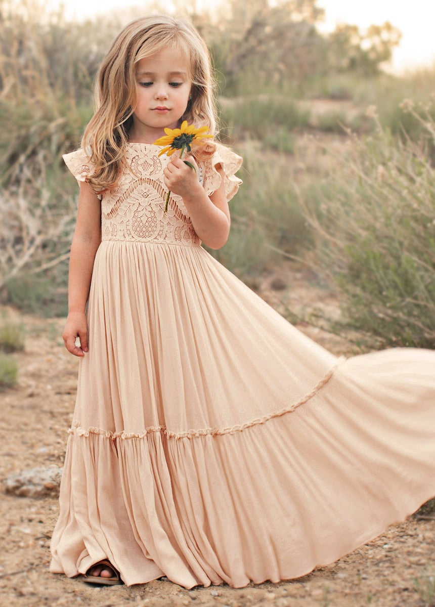 Girls Maxi Lace Chiffon Photoshoot Dresses For 3-15 Years