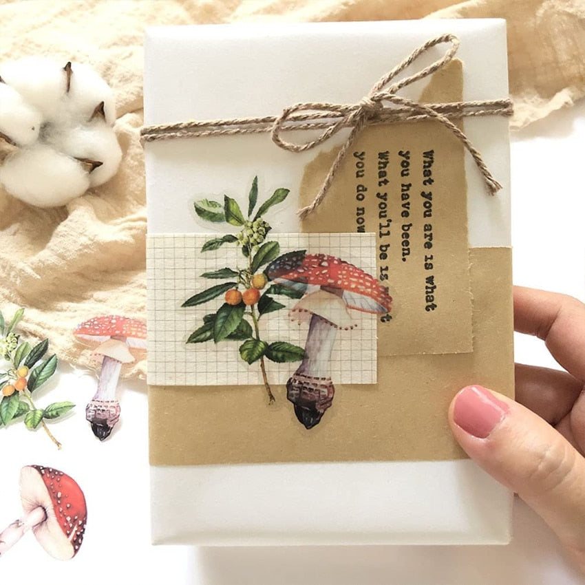 80 PCS Mushrooms Plant Stickers Set PET Transparent Nature Stickers for Scrapbooking
