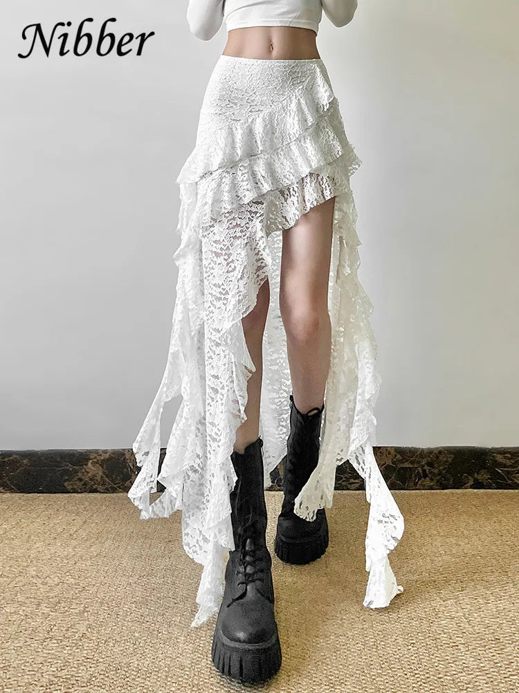 Lace Skirts Irregular Hem Multi-Layered Ruffles