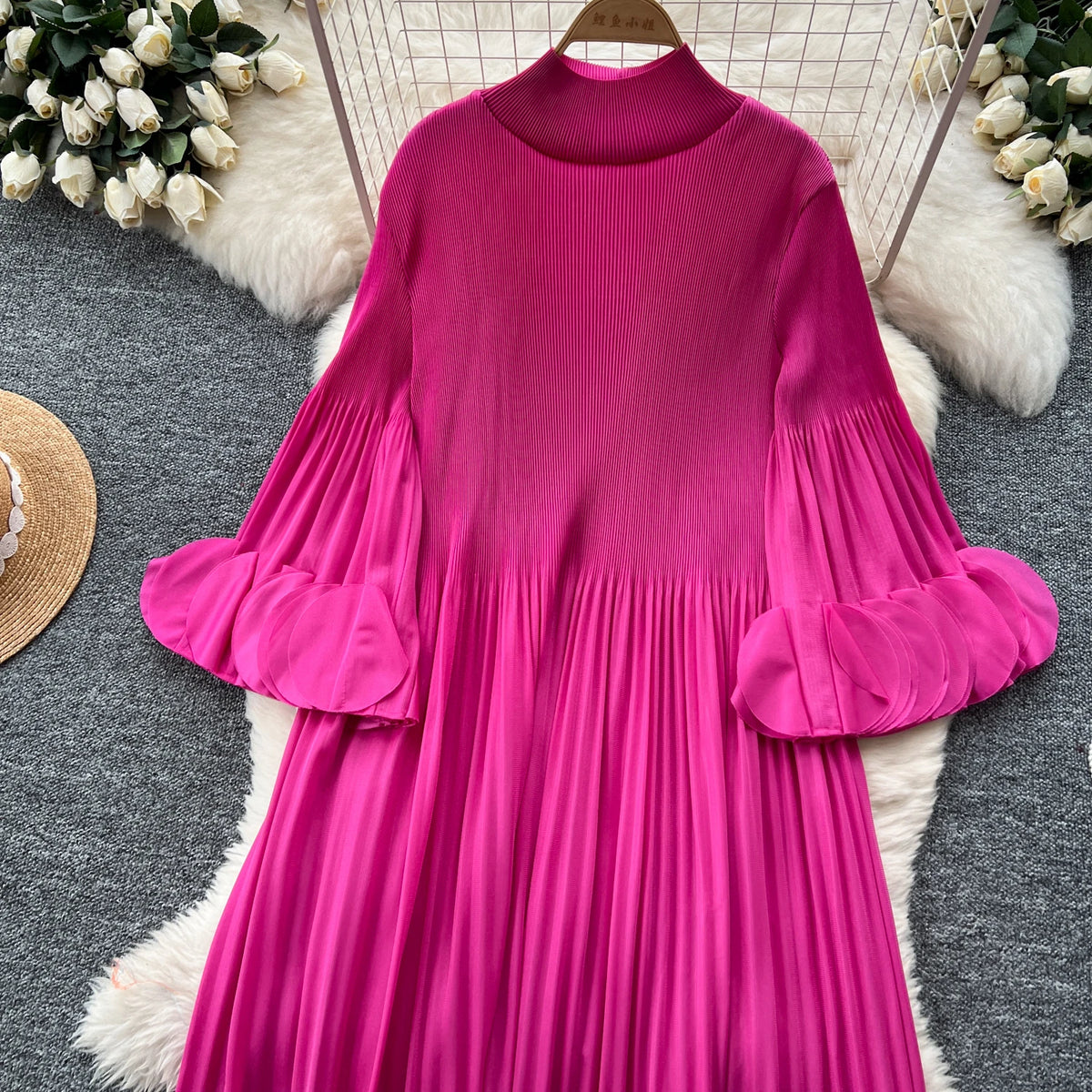 Petal Sleeves Pleated Tassel Dress Eight Colours