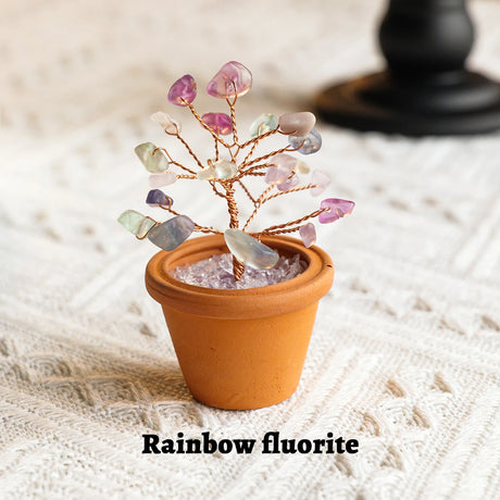 1pc Natural Crystal Mini Tree Clay Pot Amethyst Quartz Healing Gemstones Pot Plant Home Decor