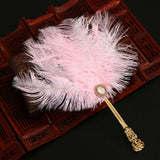 Ostrich Feather Fan Round Fan with Golden Hollow Handle Court Dance Hand Fans