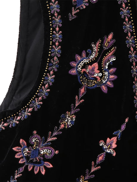 Janet's Floral Embroidered Velvet Vest Waistcoat