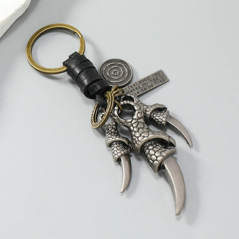 Dragon Claw Braided Leather Keychains Key Rings