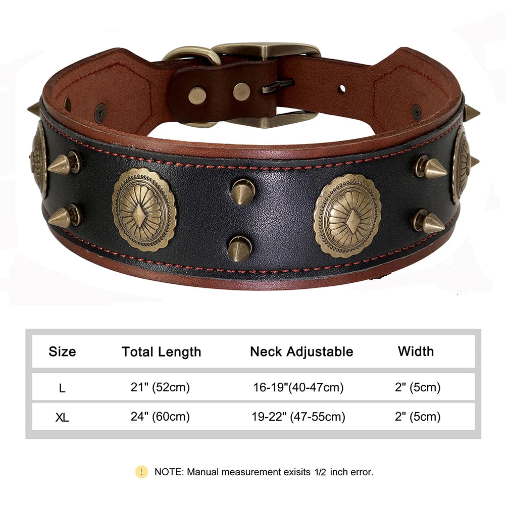 Genuine Leather Dog Collar 2inch Wide Rivets and Spikes Medieval Cosplay