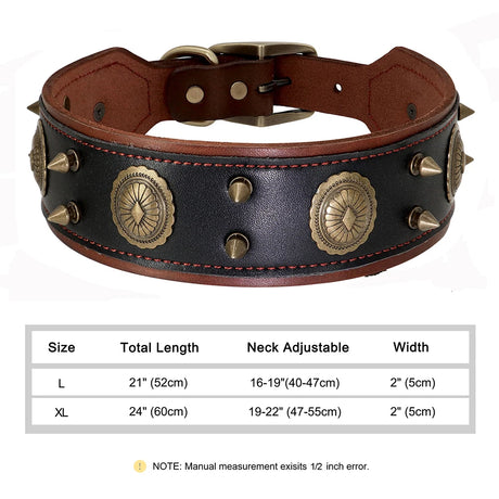 Genuine Leather Dog Collar 2inch Wide Rivets and Spikes Medieval Cosplay