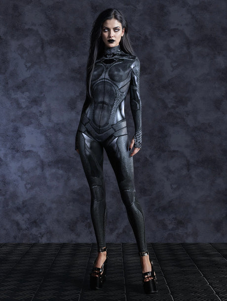Nocturnal Enigma CyberPunk Armour Bodycon Jumpsuit Cosplay Costume Halloween Festival Fit Zentai Suit