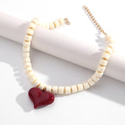 Chunky Acrylic Heart Pendant Beaded Choker Necklaces