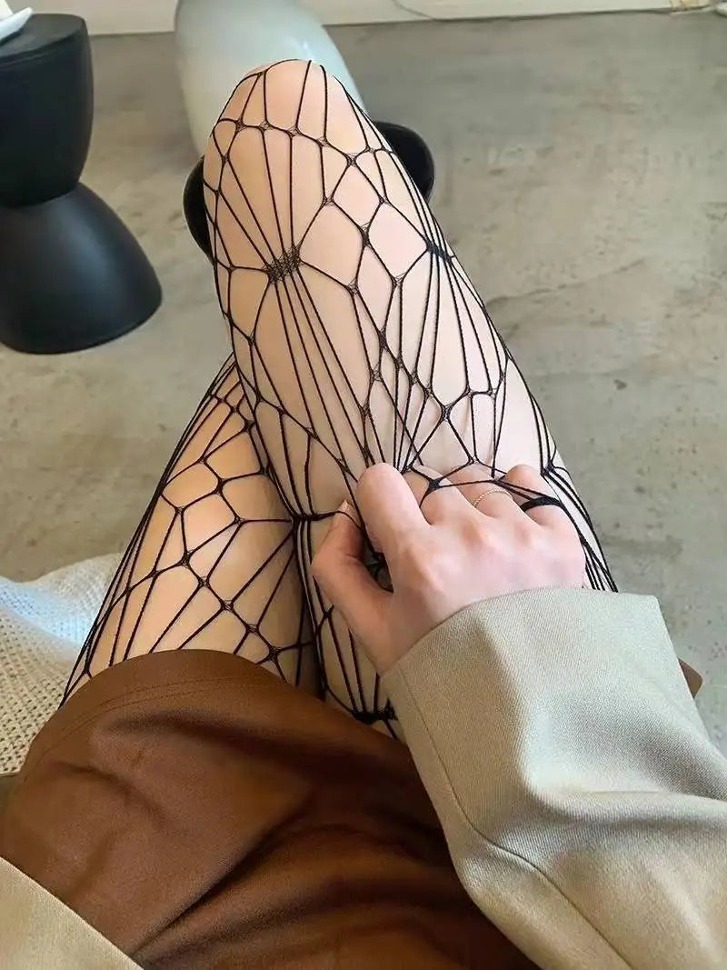 Spiderweb Fishnet Stockings Black Gothic Pantyhose
