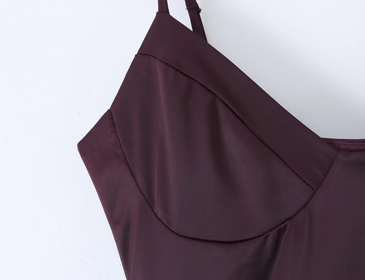Laced Back Satin Sling Slip Dress Layering Piece