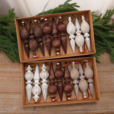 9PCS/SET Christmas Hanging Ornaments Gold‑brushed Plastic With Satin Ribbon