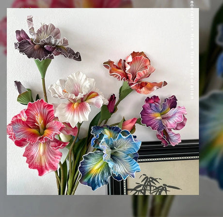 Irises Oil Painting Stylised 45cm Artificial Flower EVA Velvet Feel