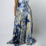 Makayla's Satin Floral Lace-up Backless Maxi Dresses