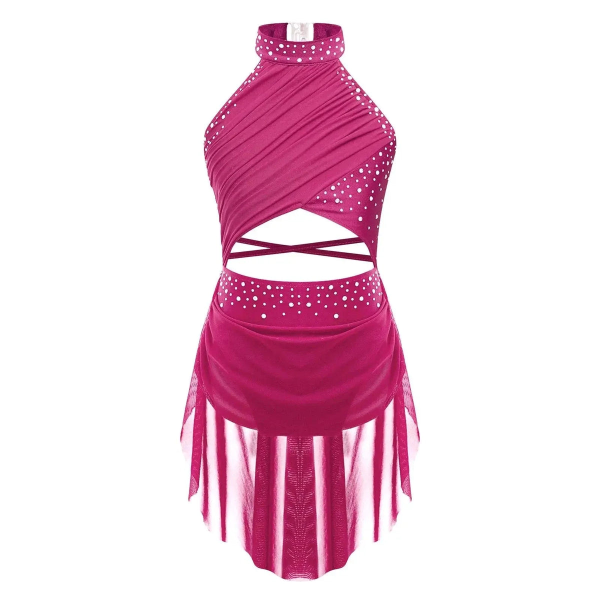 Girls Dance Performance Rhinestone Fringed Dress Figure Ice Skating Dancewear