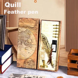 Golden Feather Quill Pens Set Dip Fountain Pens Ink Stationery Writing Gift Box Sets