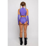 Roller Derby Performance Outfit Women High Neck Crop Set Rave Party Clubwear Printed Bodycon Set